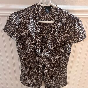 Ann Taylor Brown and White Animal Print Blouse